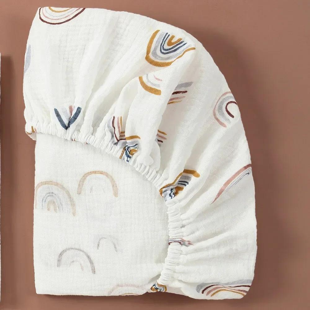Soft Breathable Muslin Cotton Baby Fitted Sheet Newborn Crib Bed Sheet Universal Solid Color Infants Cradle Flat Sheet