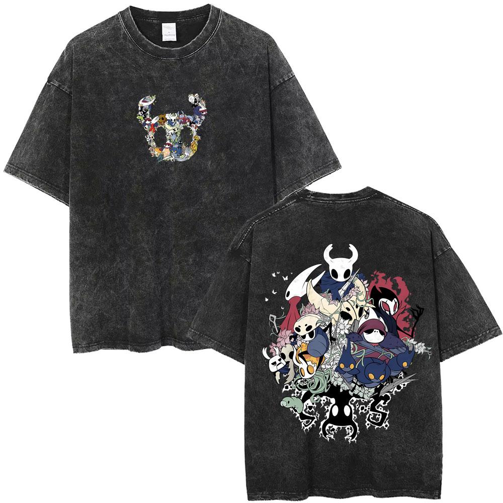 Game Hollow Knight Vintage Washed T-shirt Men Women Casual Cotton Retro T-shirts Anime Oversized Short Sleeve T Shirt Streetwear S разноцветный