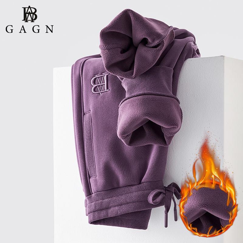 GAGN Women's New Arrival Winter High-Waist Fleece-Lined Purple Sweatpants - Simple, Loose, and Versatile