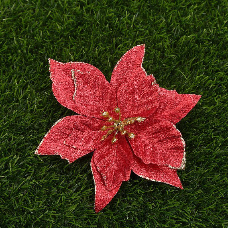 

10x Большой Рождественский Пуансеттия Блестящий Цветок Дерево Рождество Подвесной Декор для Вечеринки 13см 5Pcs Wine Red