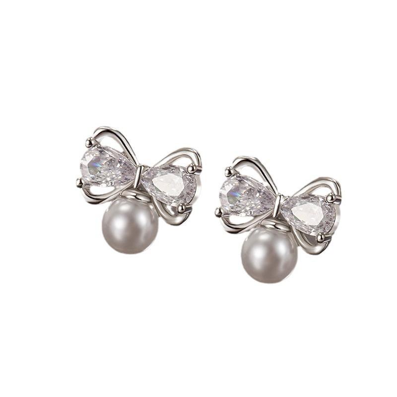Women's Bow Pearl Stud Earrings: Exquisite High-End Design, Autumn/Winter 2024 Collection