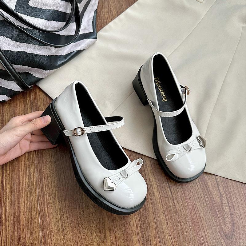 2025 New Luxury Ladies' British Style Small Leather Shoes Small Fragrant Style Round Headed Mary Jane Casual Coarse Heels