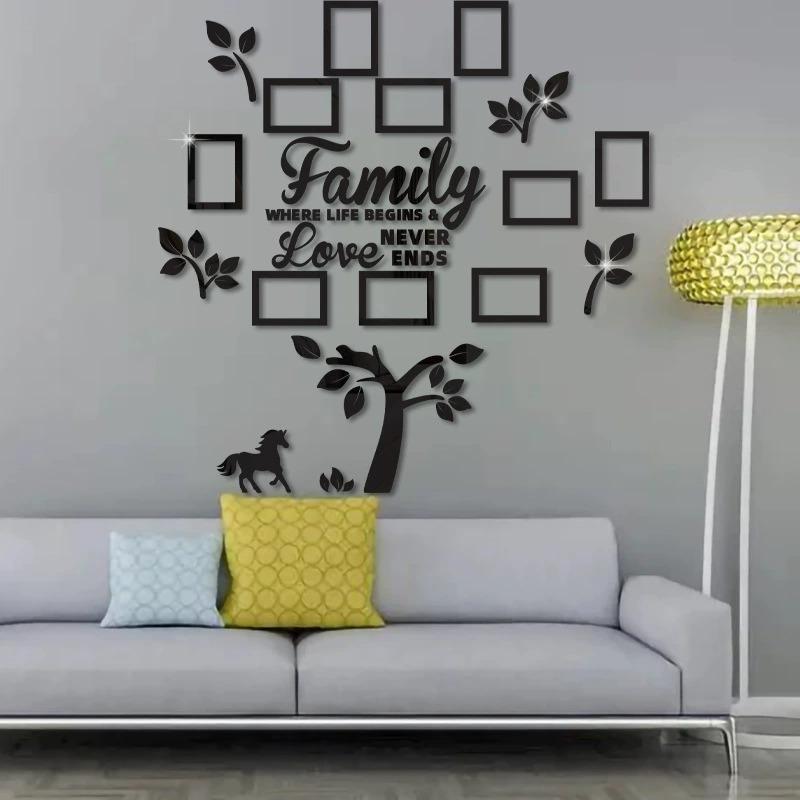 Family Tree Wall Decal Sticker - Acrylic 3D DIY Mirror Sticker Photo Frames Quotes Wall Decor Removable Wall Art Decals Decorations for Bedroom