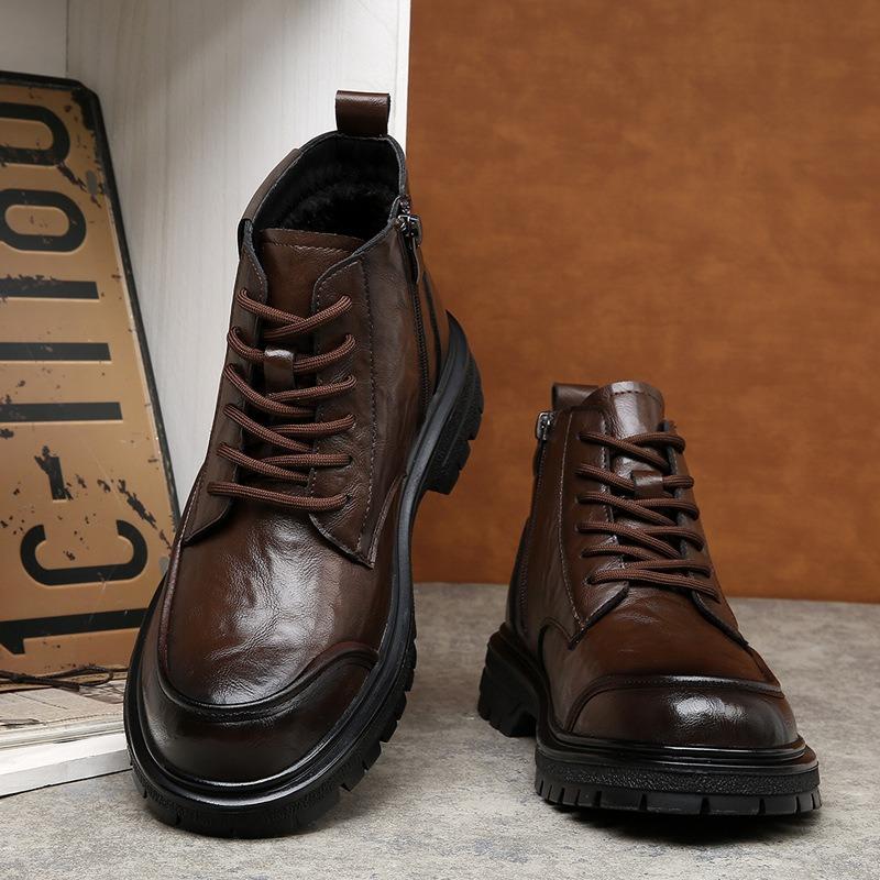 Herrenschuhe mittelhoch Martin-Stiefel Herren Workwear neu vielseitig Samt High-Top Lederschuhe trendige kurze Stiefel