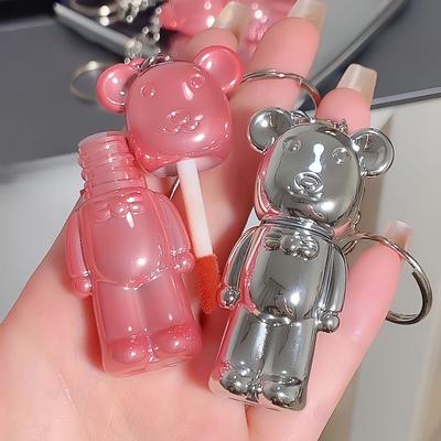 6 Colours Cute Keychain Cartoon Bear Lip Gloss Mirror Cartoon Anime Lip Glaze Velvet Matte Lipstick Lip Glaze Non-stick Cup Waterproof Natural Lip