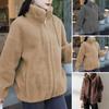Dámské jednobarevné kabáty stojáček límec plyš zateplená šňůrka se stahovací šňůrkou dlouhý rukáv svetr na zip zapínání kapsa fleecové svrchní oblečení