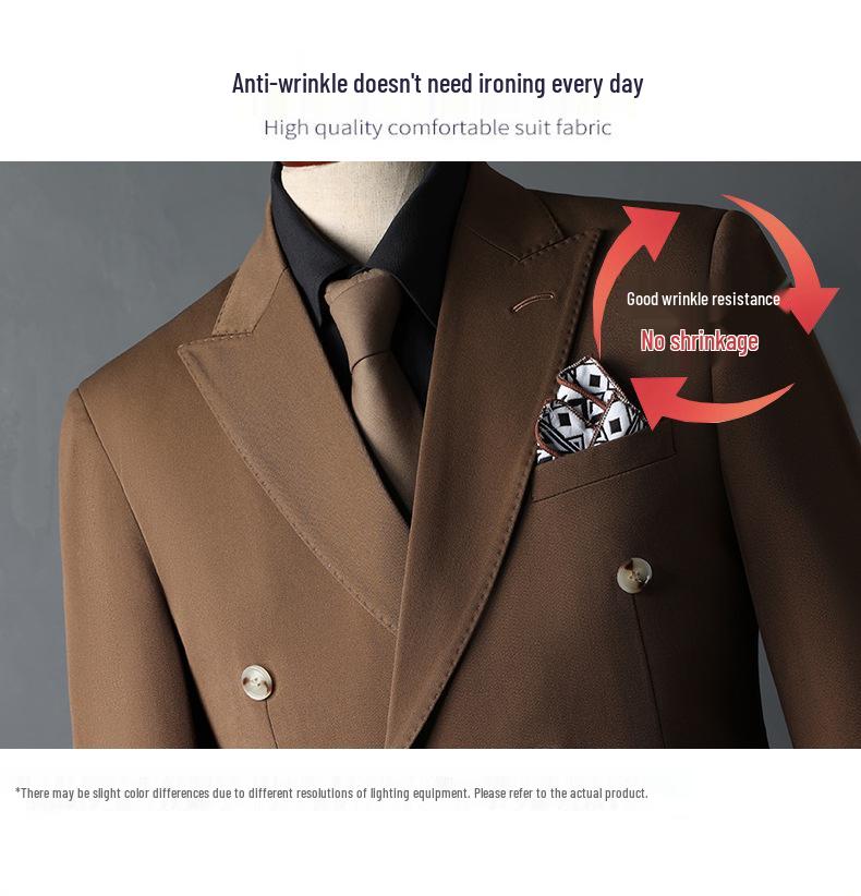 Men's Double-Breasted Three-Piece Suit for Weddings and Formal Events