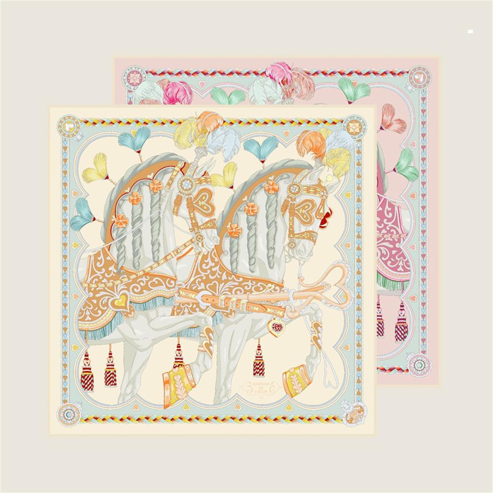 

Silk Scarves Wraps Wheel Printed Twill Silk Scarf Women Shawls Luxury Design Hijab Fashion Square Curled Scarf Neckerchief 90CM x 90CM