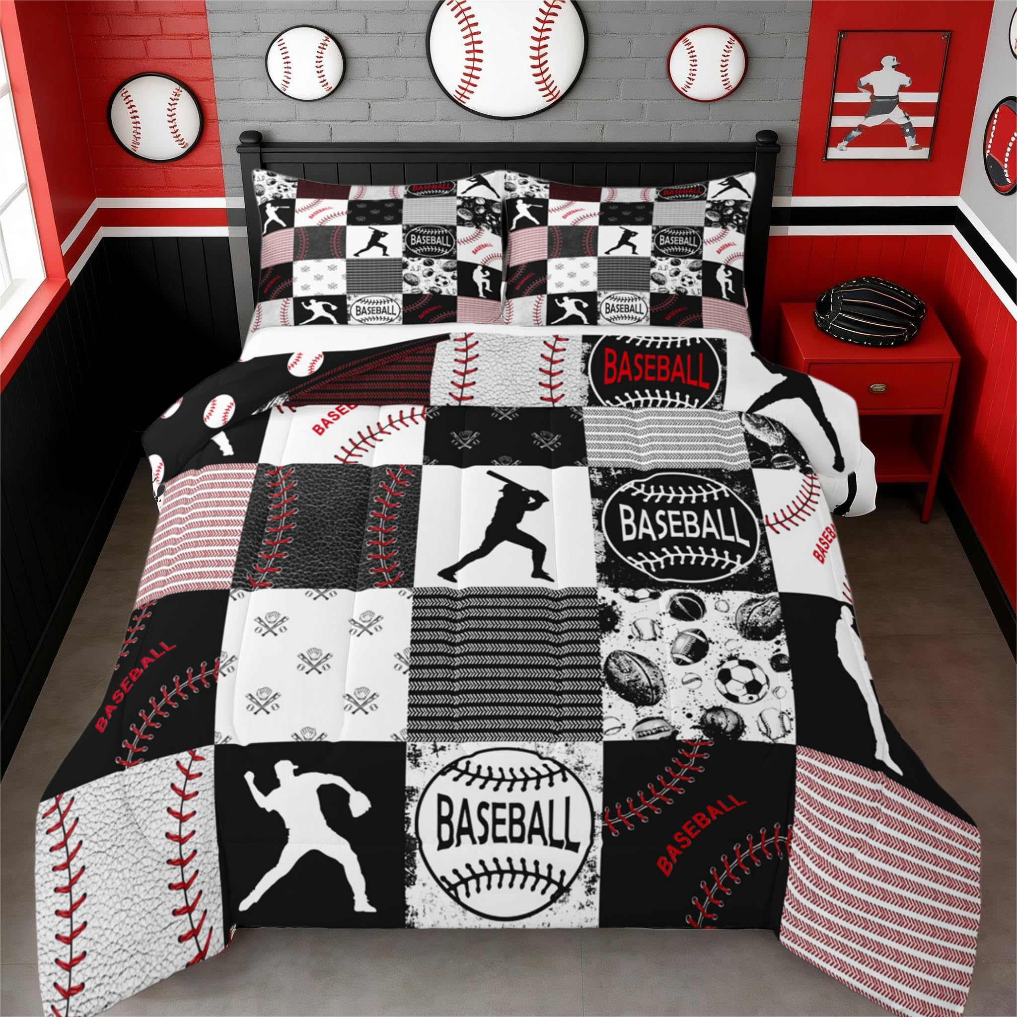 Erosebridal Twin Kids Baseball Comforter Set Softball Bedding Set Sports Game Quilted Comforter for Kids Patchwork Down Comforter Baseball G 155x200cm