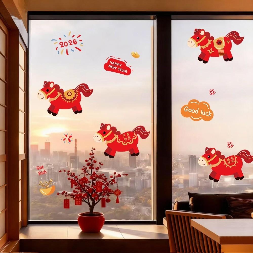 Large Size New Year Window Stickers Red 2026 Horse Year Stickers Window Glass Decor  Car Decoration