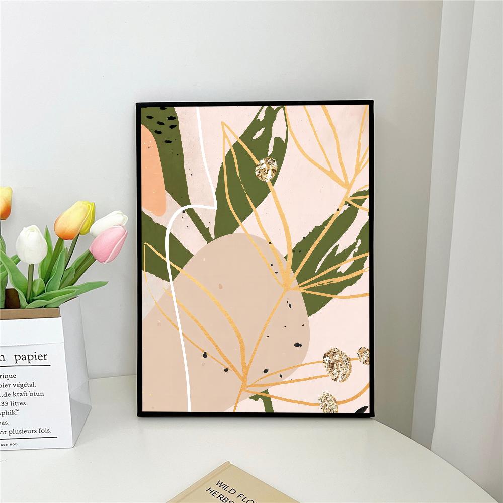 1ks Boho Spáleně oranžový Neutrální Abstraktní Botanický Květinový Jednoduchý Samolepicí Umělecký Plakát Voděodolná Papírová Samolepka Dekorace na Zeď