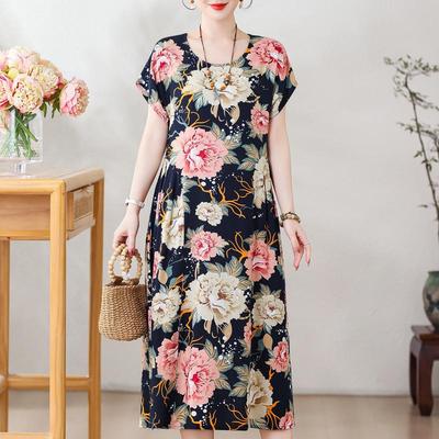 Plus Size Elegant Women Dresses Summer Vintage Clothes Short Sleeve Casual Long Dress