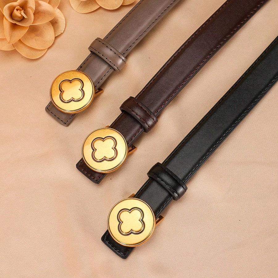Fashion and Casual Versatile Women's Genuine Cowhide Buckle Jeans Belt, Women's Smooth Buckle High-end Belt
