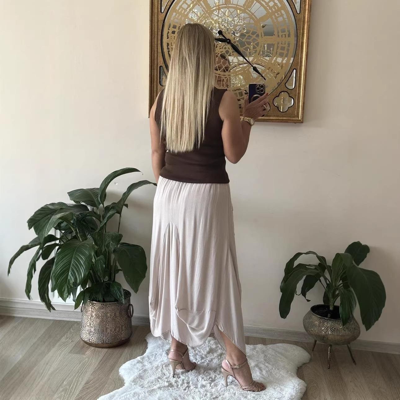 

New Style Casual Solid-colored Mid-length Loose Large-size Elastic Waist Balloon Skirt Women s Dress one size серый