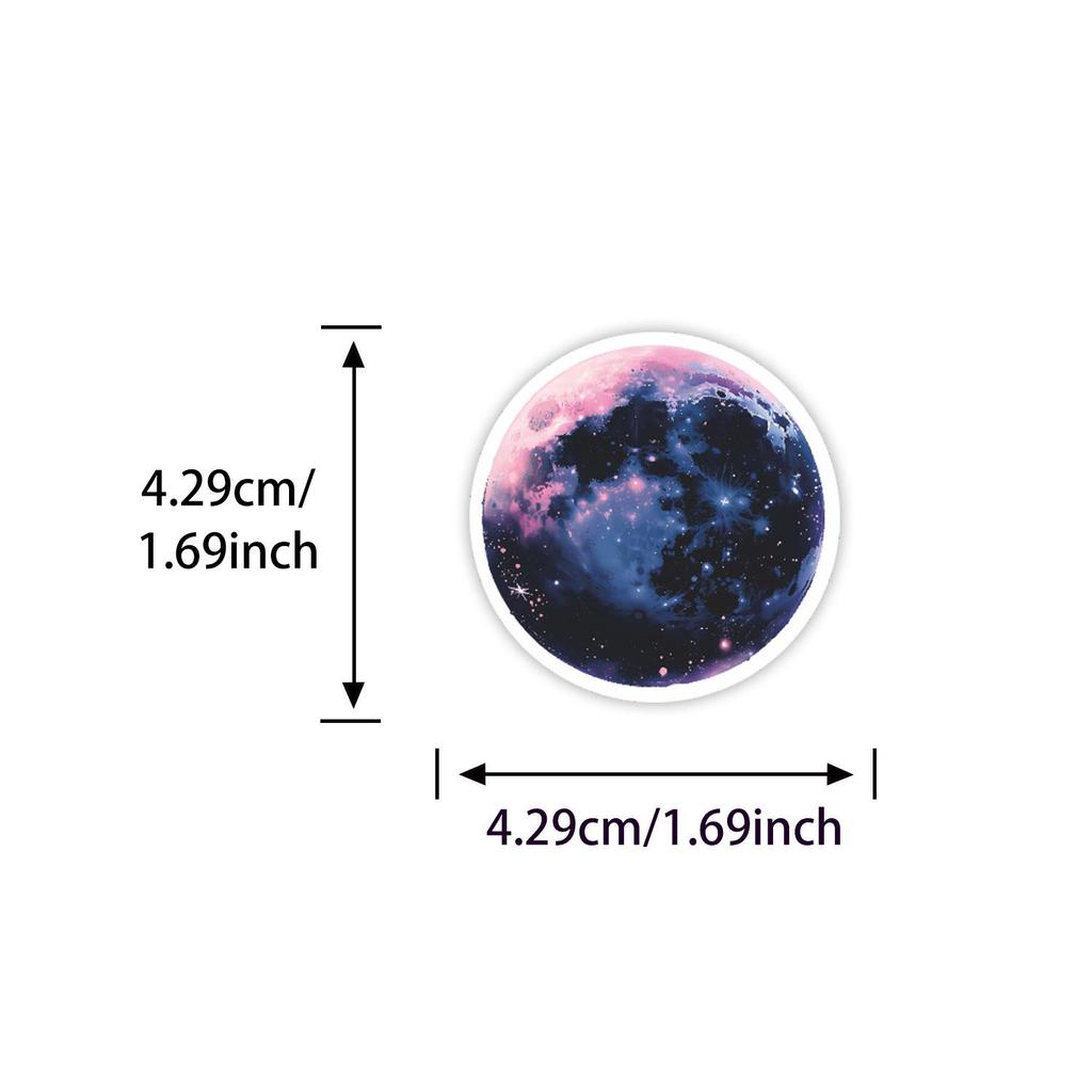 54-Piece Cosmic Full Moon Cartoon Sticker Set for Journals, Notebooks, and Luggage Decoration