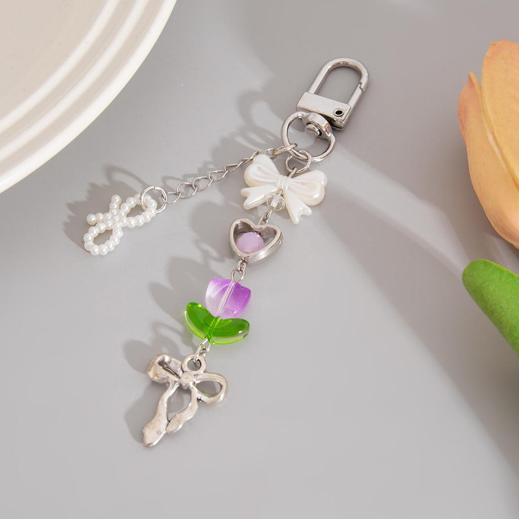 Y2k Fashion Flower Star Love Bow Strawberry Pendant Acrylic Keychain Student Women's Bag Backpack Pants Chain