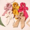 European & American Retro Silk-Like Ribbon Bow Hair Tie with Detachable Streamer – Wrinkled Satin Fabric Hair Accessory