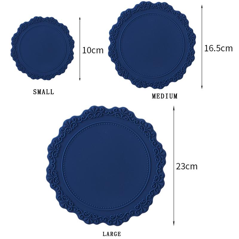European Lace Silicone Table Mat Retro Embossed Heat Insulation Thickened Round Anti-Skidding Pad Kitchen Waterproof Placemat