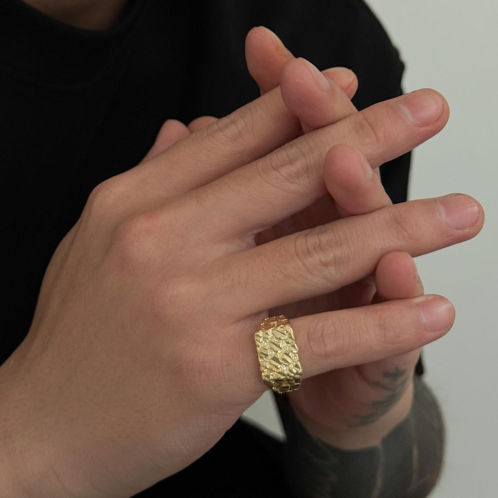 Punk Irregular Textured Square Rings For Men Gothic Geometric Metal Open Index Finger Rings Hiphop Street Jewelry Accessories