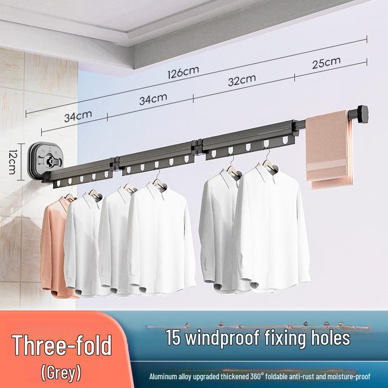 "Punch-Free Suction Cup Folding Clothes Rack - Telescopic Invisible Balcony Rod"
