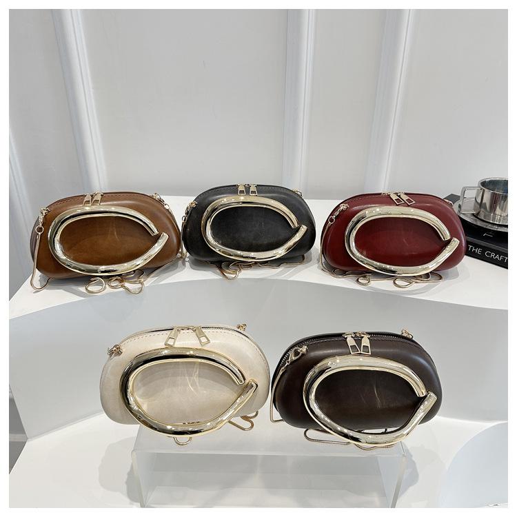 Elegant Oval Faux Leather Evening Clutch Bag for Women, Detachable Chain Strap Shoulder Crossbody Purse, Chic Party Handbag