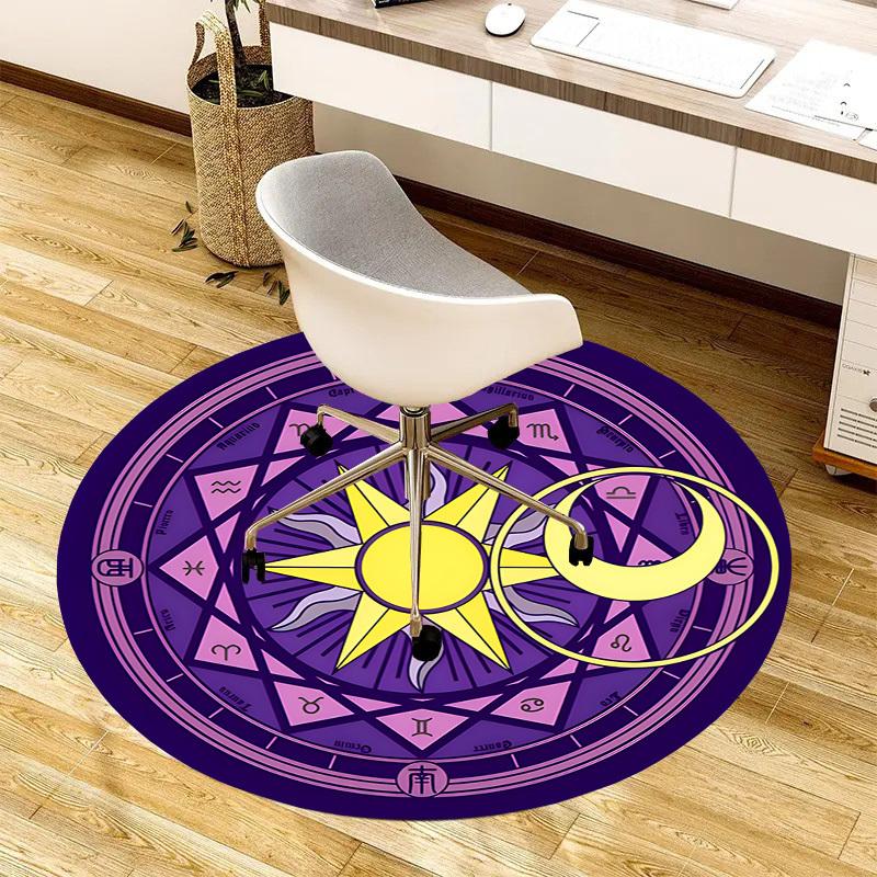 1pc Astrological Mandala with Sun and Moon Symbols Round carpet, Made of Polyester,Perfect for Decorating Office Chairs, Living Rooms fplt074