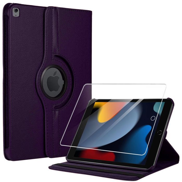 Coque de Protection - BOOLING - iPad 10,2" (2019/2020/2021) - Rotatif 360° - Violet - Verre Trempé