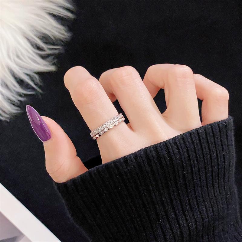 New Xiaoxiangfeng Rhombus-Shaped Woven Zircon-Inlaid Open Ring, Light Luxury, High-End, Niche Design, Simple Jewelry Women