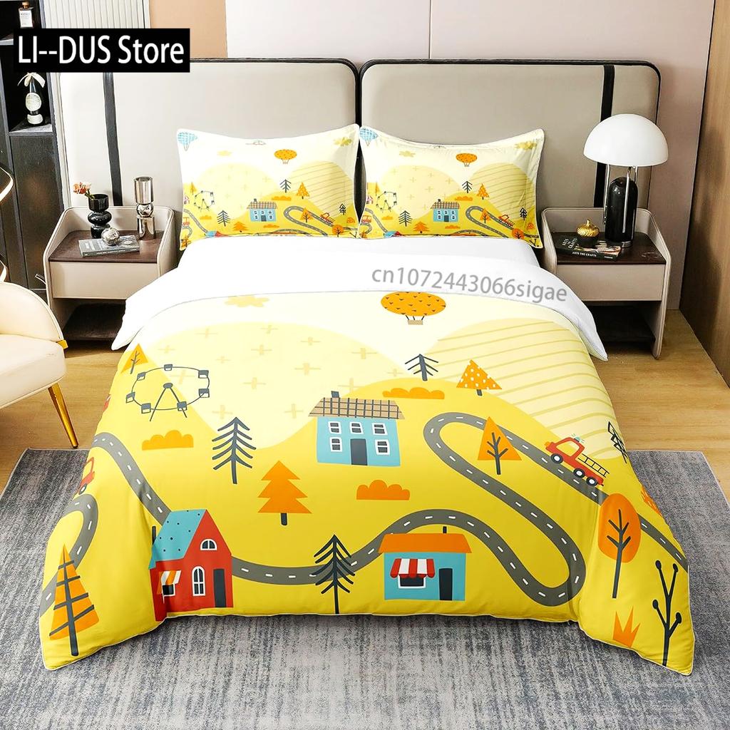 Ferris Wheel Comforter Cover Set Colorful Ferris Duvet Cover Bedding Set 3pcs for Kids Boys Soft Quilt Cover with 2 Pillowcase