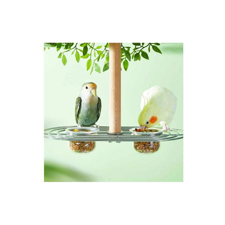 Anti-Spill Avian Food Holder No-Mess Design Avian Perch with Food Bowls Hanging Parrot Feeder Easy to Clean Enclosure Feeding