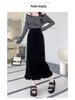 Women's Layered Velvet Midi Skirt with High Slit and Ruffle Lace - Thickened for Autumn and Winter