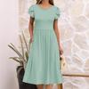 Damen Rundhals Kurzarm Midi Kleid Lockerer Schnitt Mittlere Taille Elegant Gepunktetes Sommerkleid