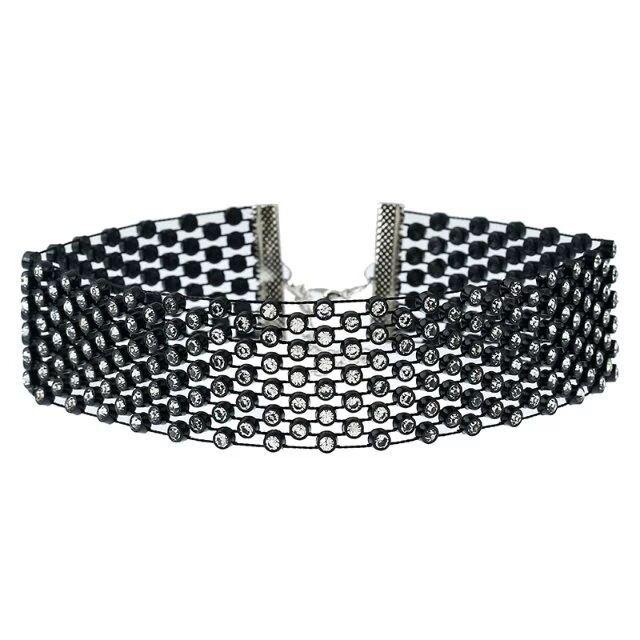 Elegant Multi-Rhinestone Flower Choker Necklace