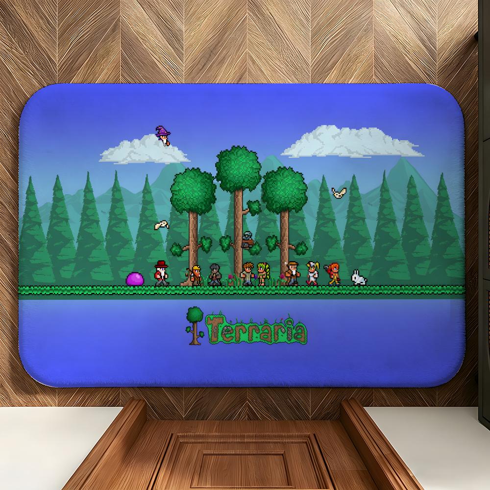 Game T-Terraria Floor Mat Soft Flannel Entrance Door Mat Non Slip Absorbent Bathroom Bedroom Floor Rug