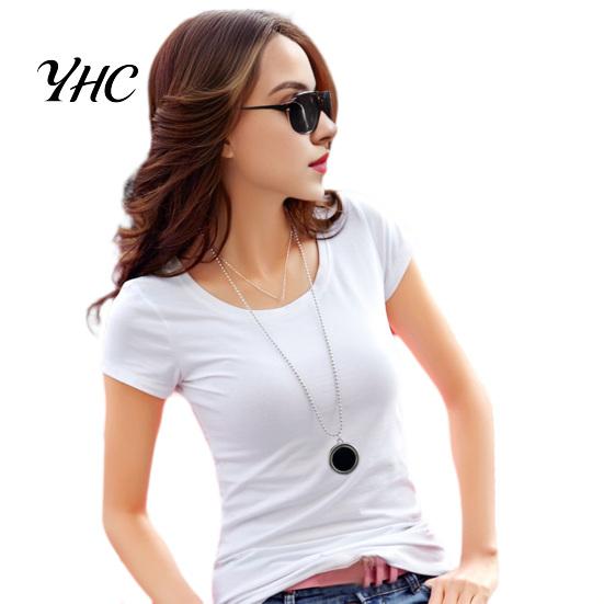 Round Neck Tee Women Summer T-shirt V-neck Short Sleeve Slim Fit Shirt Solid Color Pullover Tops Stretchy Bottoming Streetwear