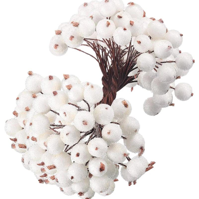 100/20Pcs Artificial Frosted Holly Berries Double Head Mini Foam Berry Stamen Flower Xmas Tree Ornament Christmas Party Decor