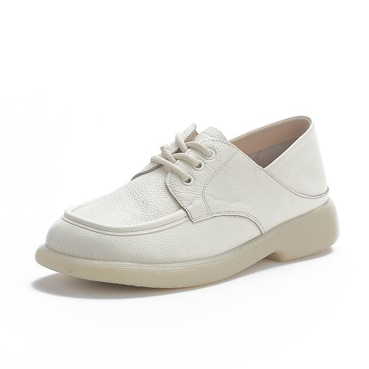 Top‑Layer Cowhide Mom Shoes, Round Toe Low Heel Shallow Mouth Dance Shoes, Breathable Versatile Flat Casual Leather Shoes SA‑2289