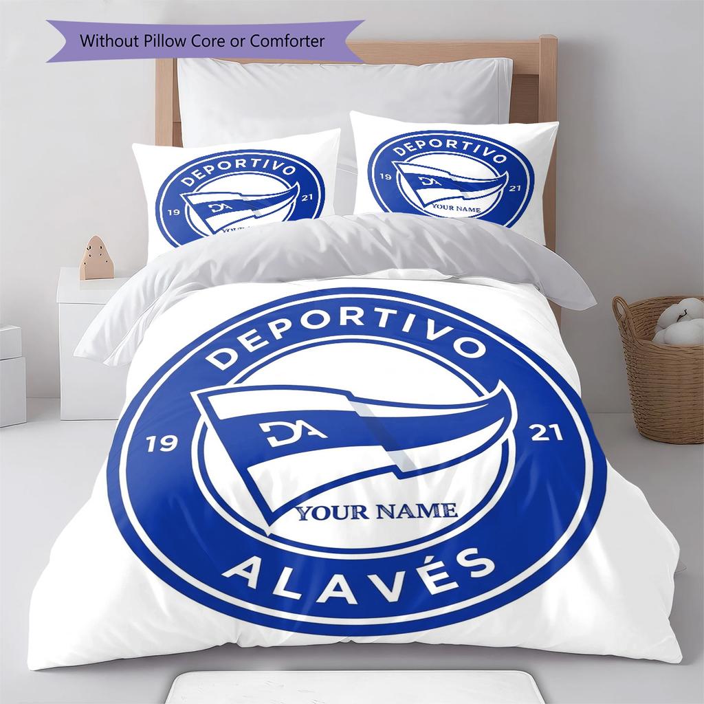 Deportivo Alaves Crest Custom Name Pattern Bedding Quilt Set Quilt Cover Pillowcase Home Birthday Gift(1 * duvet cover + 2 * pillowcase, without core)
