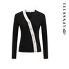 ELLASSAY Women's Lambswool Color Block Oblique Button V-Neck Slim Knit Sweater