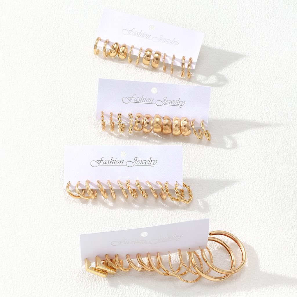 24 párů/sada Retro kovové kroucené náušnice ve tvaru C Dámské trendy lesklé kovové velké kruhové náušnice Dámské bohémské ucho Zirkon