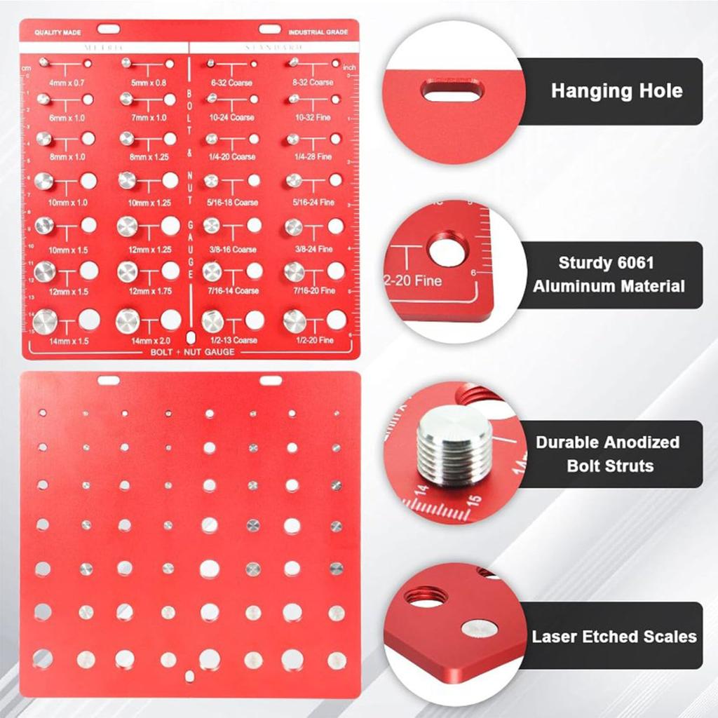 28 Thread Nut and Bolt Thread Checker Multipurpose Tool for 4mm X To 14mm X Metric Coarse To Fine Threads Checker, 0.7 2.0 Threads, 6-32 1/2-20