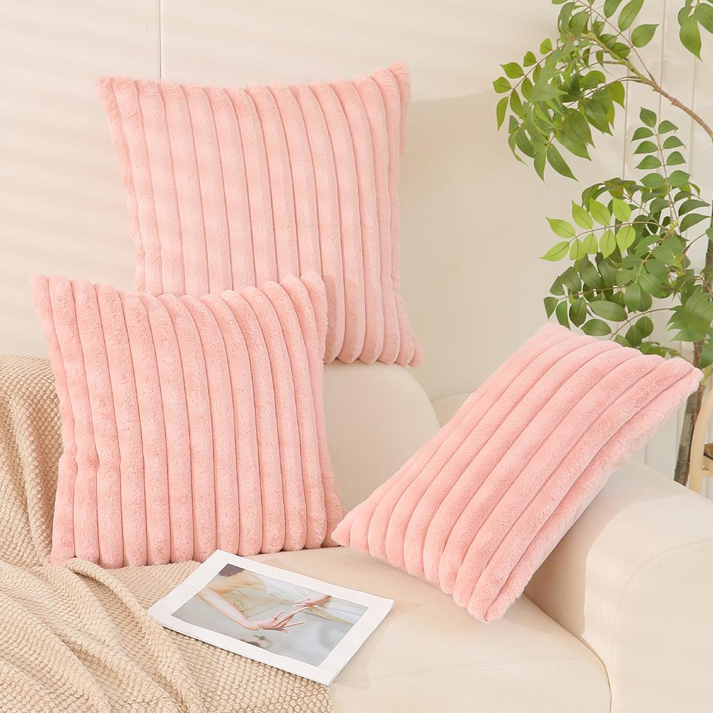 Solid Color Ins Style Imitation Rabbit Fur Pillow Plush Striped Three-dimensional Cushion Indoor Home Versatile Comfortable Sofa Cushion