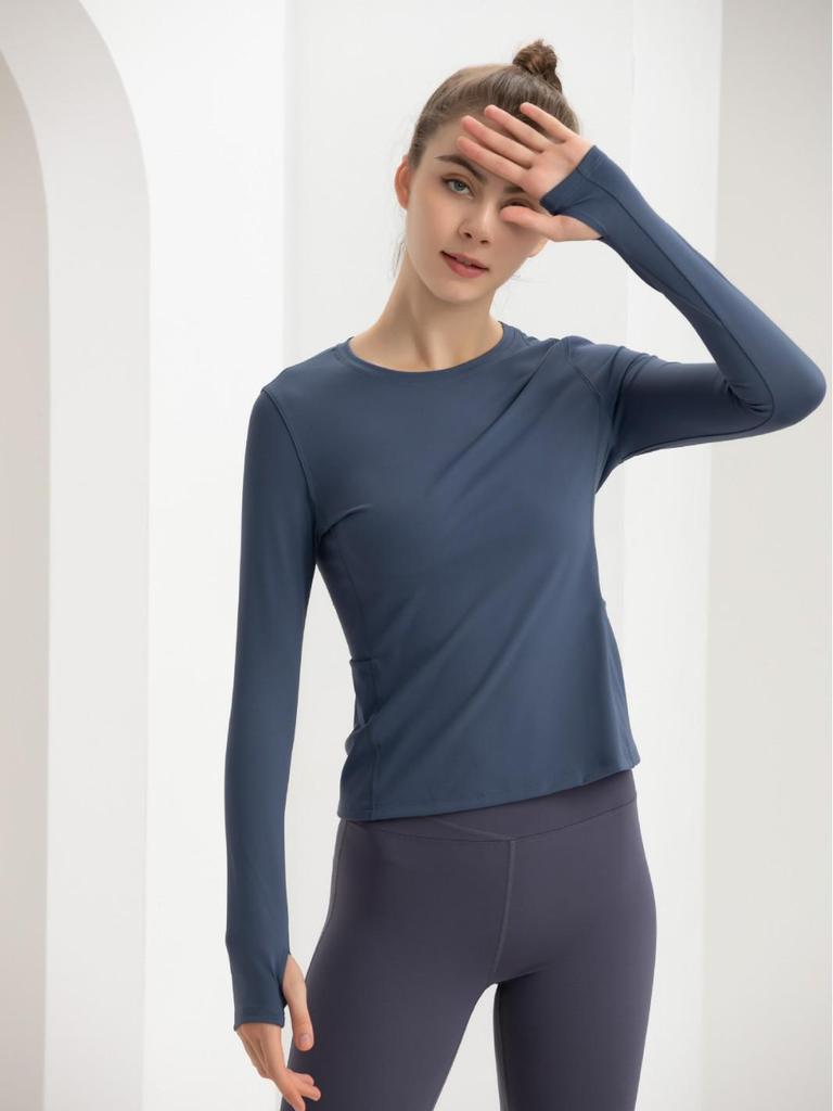 Women's Round Neck Long Sleeve Fitness T-shirt - High Elasticity Sports Top for Yoga, Running, Cycling