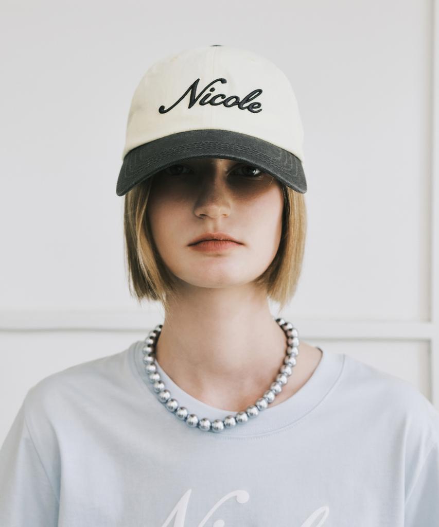 Nigaennikol Nicole Lettering Ball Cap_Yellow Charcoal