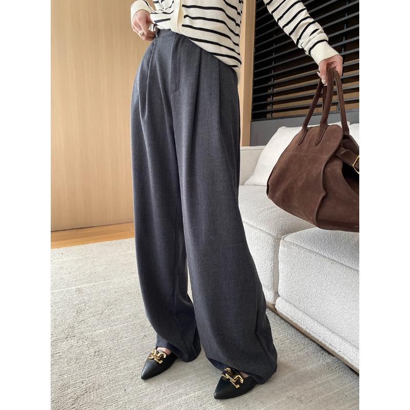 

Sinan Tone-Infused Cross-Waist Wide-Leg Suit Pants - Early Spring 2026 Style SN5906 Medium темно-серого