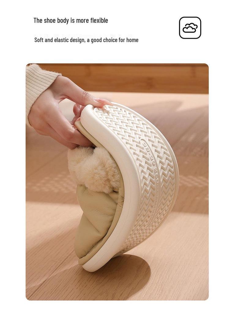 Women's & Men's PU Waterproof Cotton Slippers - Non-Slip, Silent Indoor Shoes for Autumn/Winter 2025