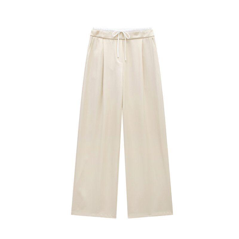 Fashion Style 2024 Spring New Arrival Women's Clothing Slim Looking All-Match Stitching Design Waist Wide Leg Pants 1608225