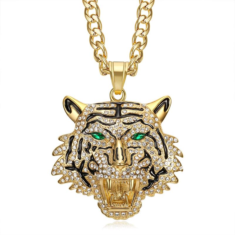European and American Jewelry Gold-plated Diamond-encrusted Tiger Head Bottle Opener Pendant Necklace 2026 60CM