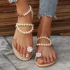 Fashion Luxury Pearl Chain Pvc Strap Clip Toe Slippers Women 2025 Summer Brand Designer Nude Flat Heels Slippers Fashion Beach Sandals