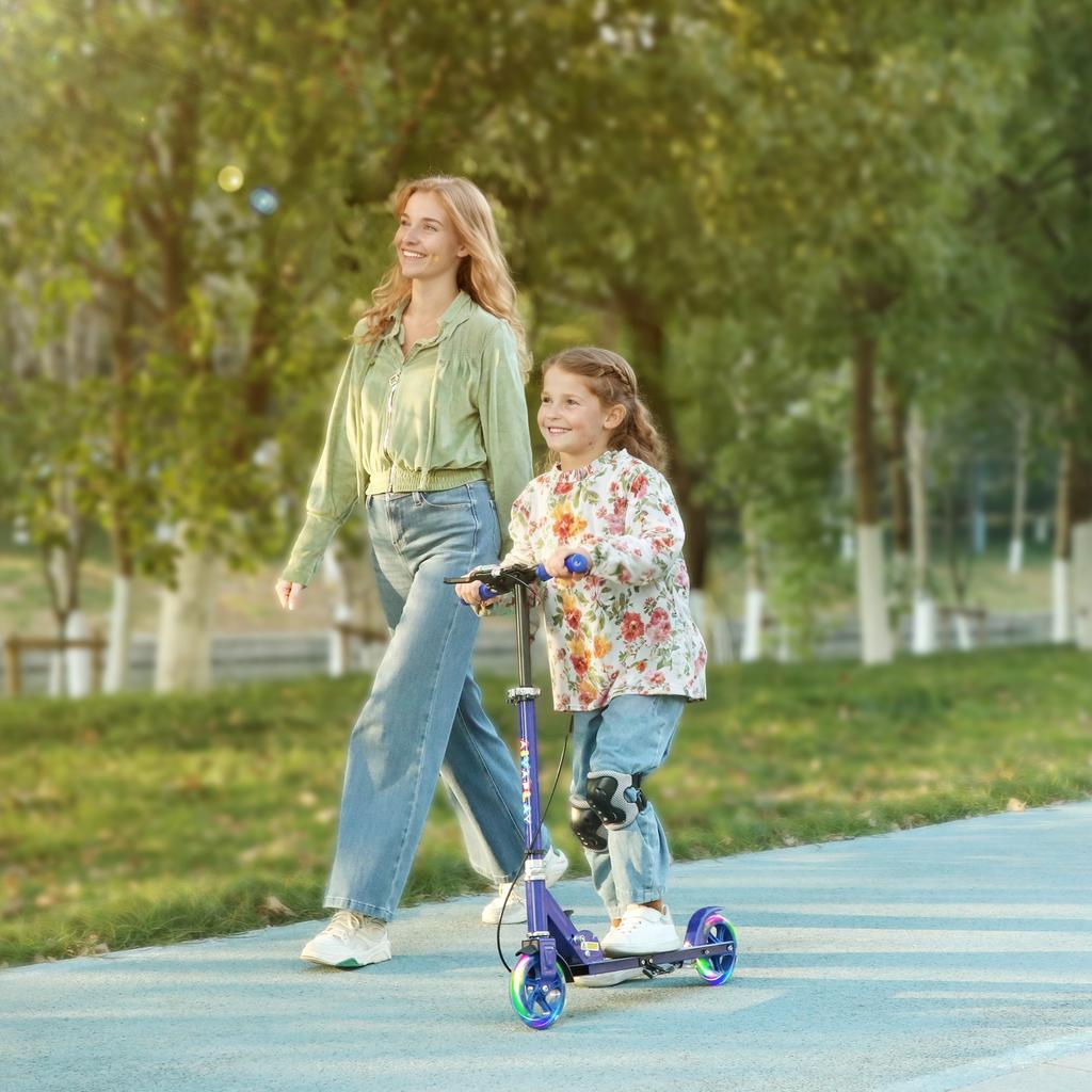 Children's Scooter, Ages 3-8, Foldable 2-Wheel, LED Lights, 4 Height Adjustments, Blue